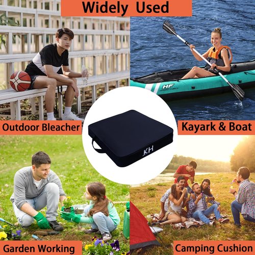 KIMI HOUSE 2 Pieces Black Indoor & Outdoor Chair Cushion, Boat Canoe Kayak Seat, Stadium Seating for Bleachers, Best for Camping, Bleachers, Sports Events