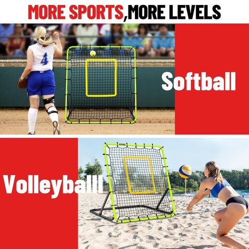 Baseball Rebounder Net 4x4.5FT - 5 Adjustable Angles Baseball Training Equipment for Ground, Line Drive & Fly Balls, Soccer Softball Volleyball Rebounder, Bounce Back Net with Hangbag