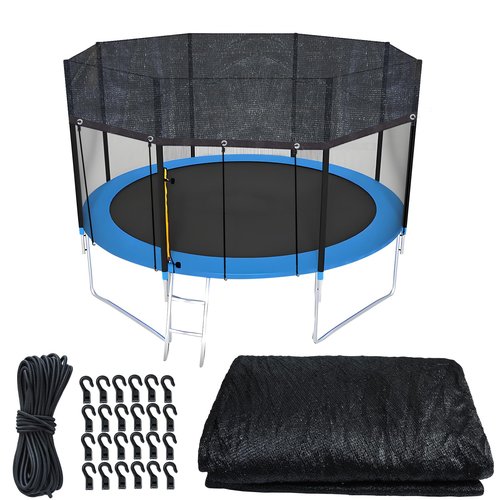 Trampoline Cover Round 12 Holes 90% Sunblock Shade Cloth 14FT Black Trampoline Top Shade Cover Sun Shade Mesh Tarp with 49FT Elastic Cord & 24 Plastic Hooks for Outdoor Backyard Playground(Tent Only)