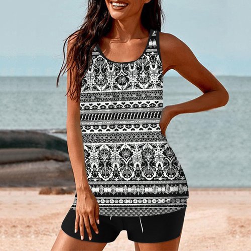 Tankini Swimsuits for Women Plus Size Modest Two Piece Bathing Suit Blouson Swim Tank Top & Boyshorts Swimwear