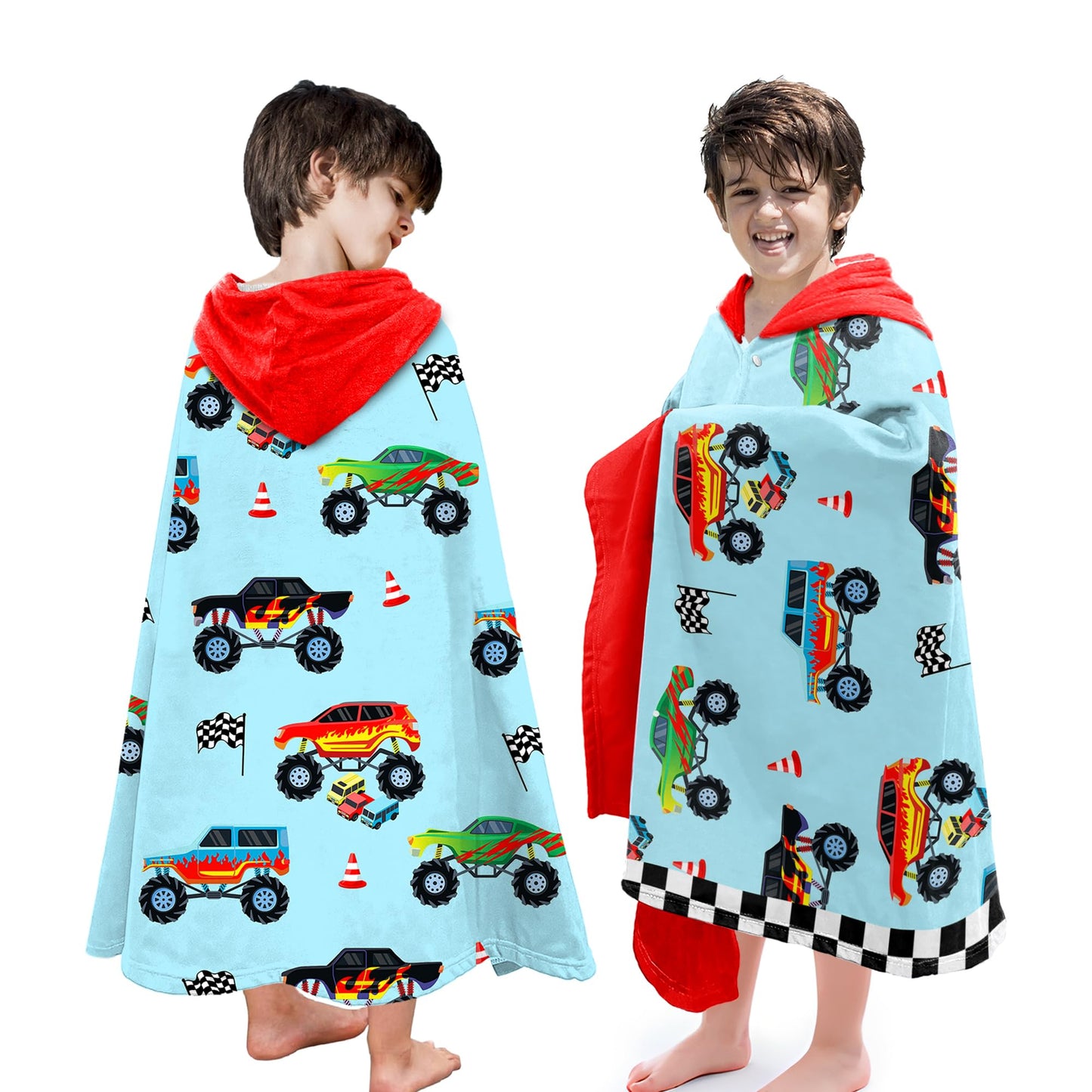 HSUIOFE Hooded Towels for Kids -Monster Toddler Beach Towel- Super Absorbent & Quick Dry 100% Cotton 30x50 Inch - to Kid Ages 3-10-Truck Cars Swim Towels
