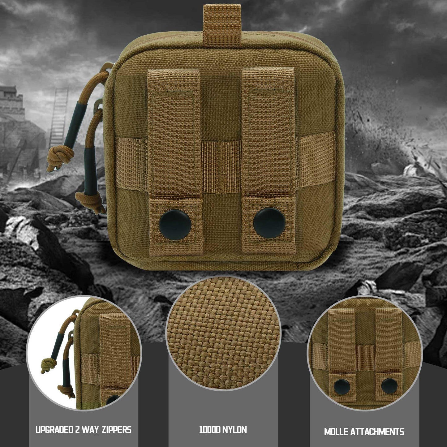 Tactical Molle Admin Panel Pouch Small, 2 Pack Utility Laser Cut EDC Tool Pouch Bag Horizontal Modular Pouches Include US Flag Patch