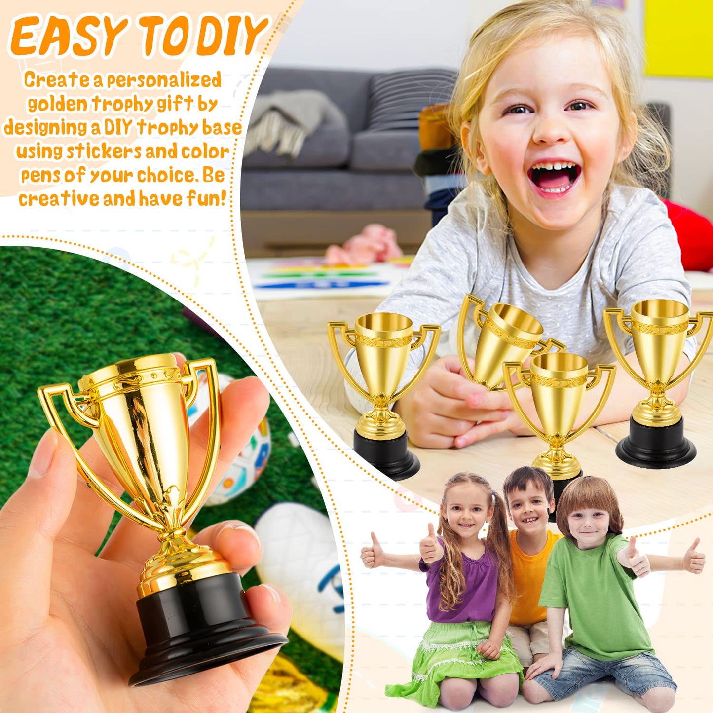 HFAYDZSW 48Pcs Mini Trophies, Plastic Trophies for Kids, Golden Award Trophy Cups for Classroom School Rewards, Sports Tournament Winning Prizes Party Favor
