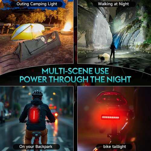 Upgrade Super Bright 6 LED Bike Light for Night Riding,6000 mAh Aluminum Rechargeable Bicycle Light,Runtime 48+hrs,10 Modes Waterproof Safety Bike Headlight Taillight for Outdoor Cycling,2000 LM