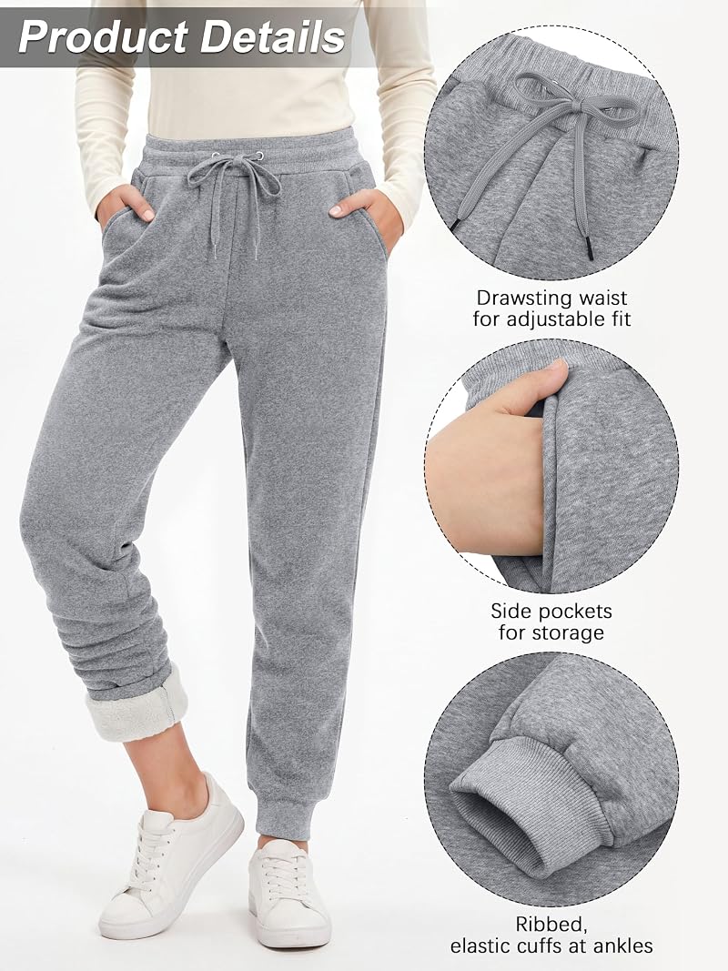 URATOT 2 Pack Women's Warm Joggers with Pockets - Black, Light Grey
