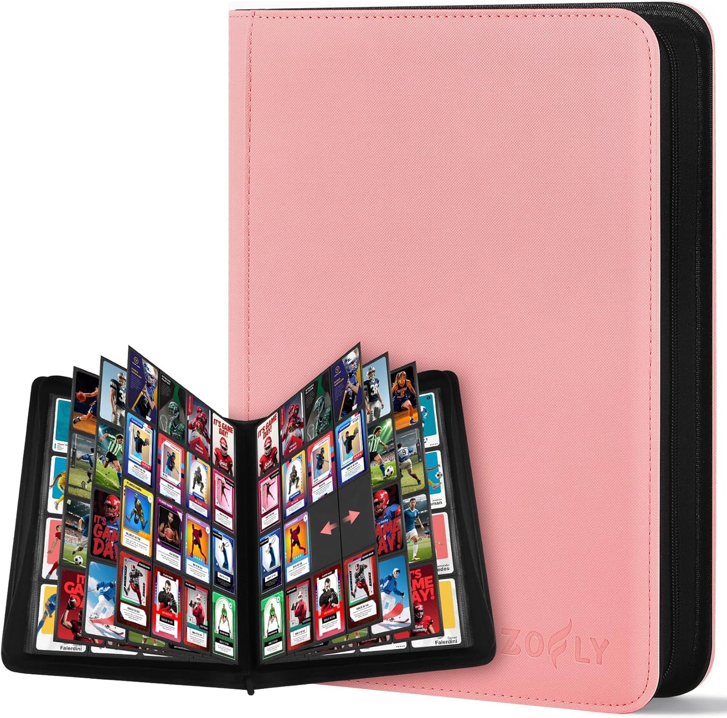 12 Pocket Card Binder, Zipper Trading Card Binder, 720 Large Capacity Side Loading Non-Ring Card Album, Double Sided Acid-Free Card Protector Binder, Card Collection for TCG, MTG, Sport Card, Pink