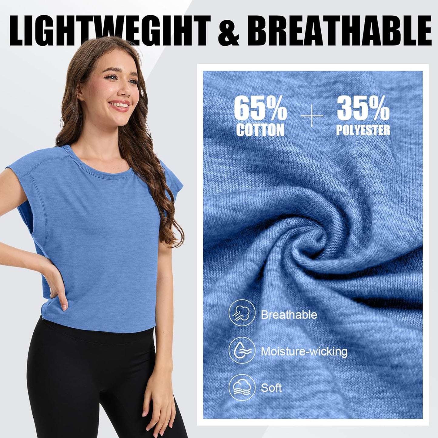 2 Pack Women's Open Back Workout Tops Short Sleeve Backless Athletic Shirts Loose Fit Crop Tops Running Gym Yoga Tee