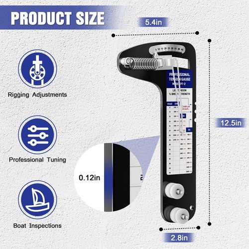 Hazztoll Sailboat Rigging Tension Gauge- PT-2 Professional Hands-Free Force Gauge, Wire Rope Standing Rigging for 3/16, 7/32, and 1/4 in Cable Diameter, 2000 lbs