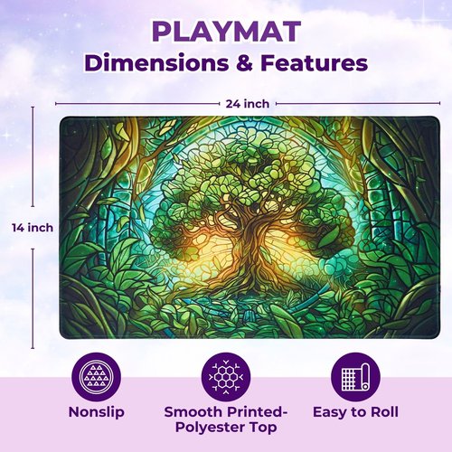 MTG Magic The Gathering Playmat Original Handcrafted Art, Non-Slip TCG Playmat with Rubber Bottom and Stitched Edges, Commander TCG Rollable & Foldable Card Mat (Green)