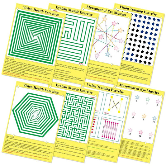 8 Pack Eye Exercise Chart- Visual Muscle Relaxation Chart Eye Fatigue Relief Eye Training Posters Eyes Strain Vision Therapy 3D Visual Stimulation Wall Art for Home School Classroom Office Desk Signs
