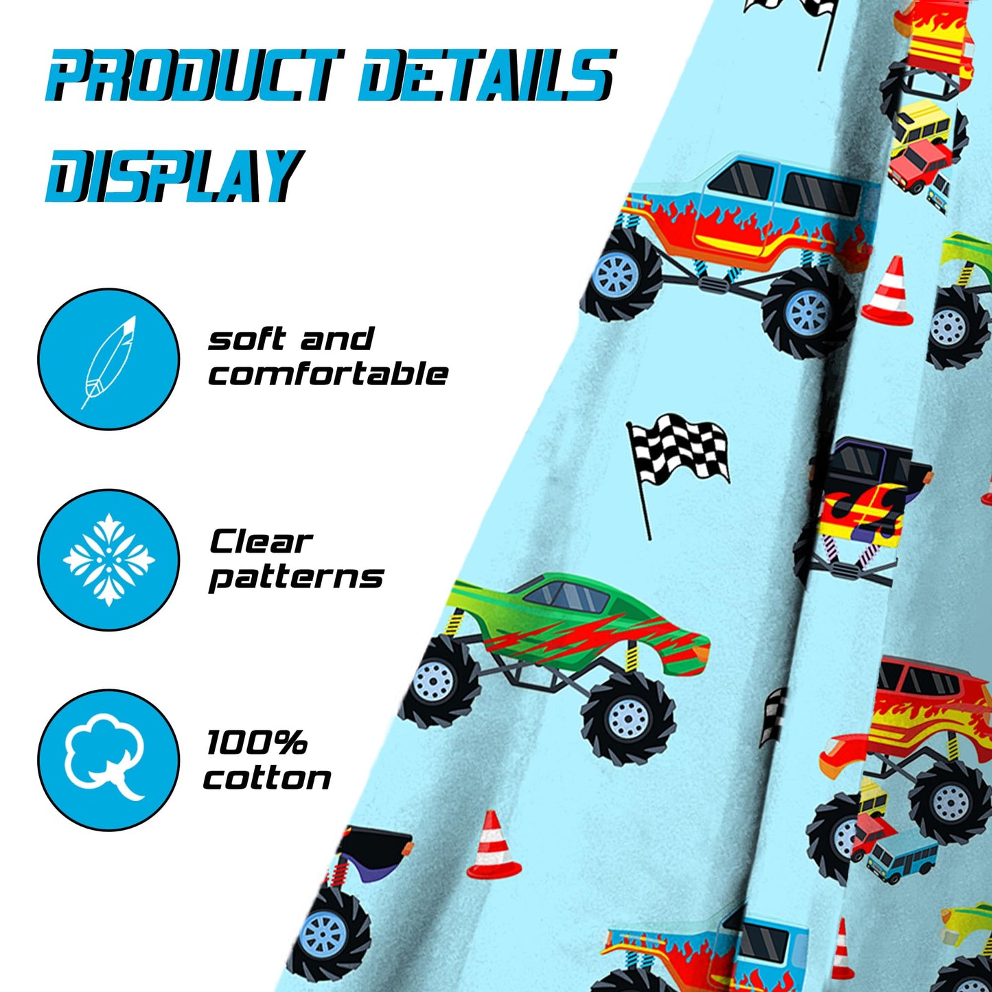 HSUIOFE Hooded Towels for Kids -Monster Toddler Beach Towel- Super Absorbent & Quick Dry 100% Cotton 30x50 Inch - to Kid Ages 3-10-Truck Cars Swim Towels