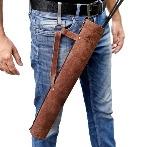 Real Leather Archery Arrow Quiver Holder Adjustable Arrow Backpack Bag Holder Hip Back Quiver for Arrows, Traditional Handmade Archery Quiver for Bow Hunting and Target Practicing (Suede Dark Brown)