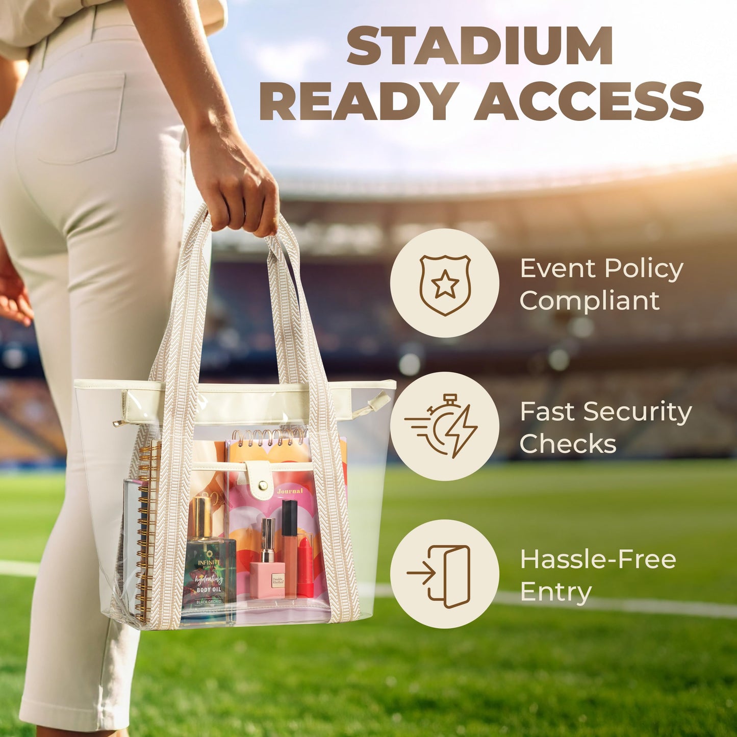 Handy Laundry Clear Bags for Women - Large Transparent Tote Bag for Stadium, Beach, Work & Shopping - Clear Purse with Zippered Top and Sturdy Handles