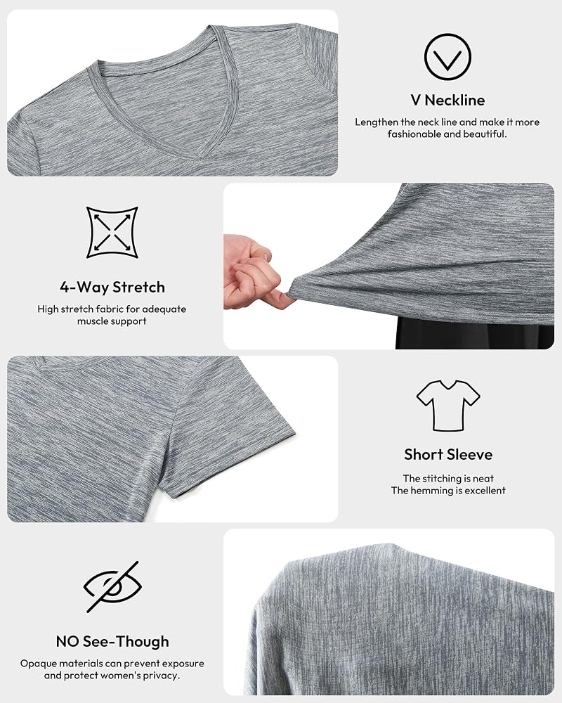 BALENNZ 7 Pack Women’s Moisture-Wicking Quick-Dry Gym Shirts - Black, Grey, Navy, Blue, White, XL
