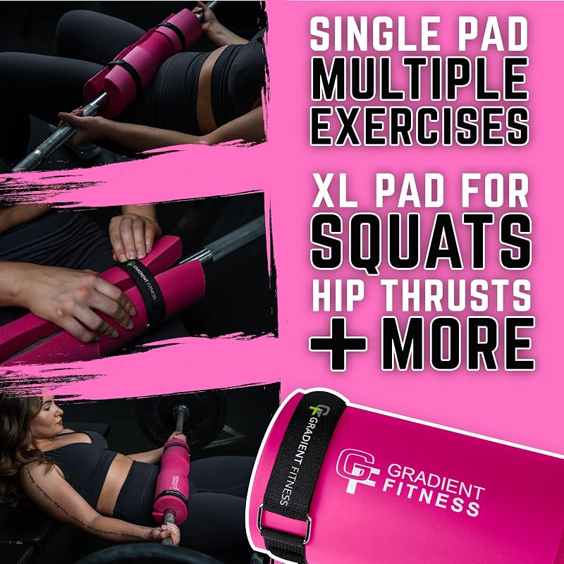 Gradient Fitness Barbell Pad with Pink Straps – Non-Slip Hip Thrust Cushion for Squats & Glutes