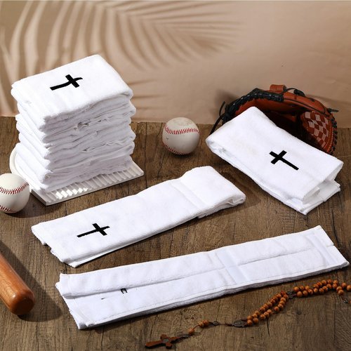 HunnmingRe 16 Pcs Christian Cross Football Towel Cotton Quarterback Pitching Qb Towel for Football Field with Hook and Loop Fastener for Men Sports Gym White Yoga Accessories