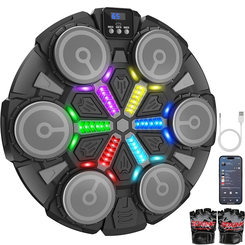 Music Boxing Machine with Gloves, Interactive Boxing Target for Active Kids - Black M