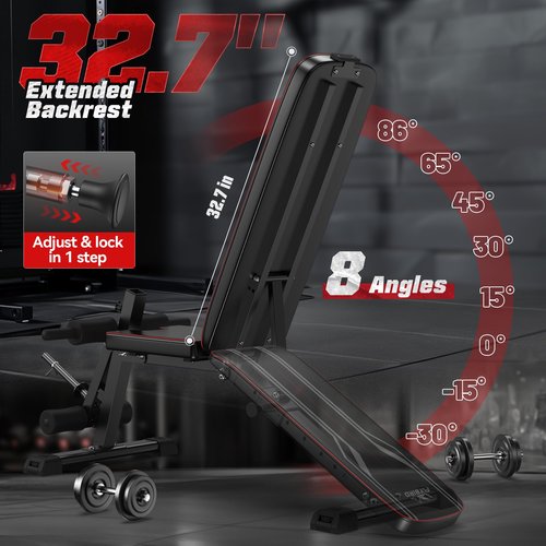 FLYBIRD Workout Bench with Leg Extension and Preacher Curl Pad, Foldable Weight Bchen for Home Gym, 800LBS Weight Capacity Exercise Bench for Full Body Strength Training