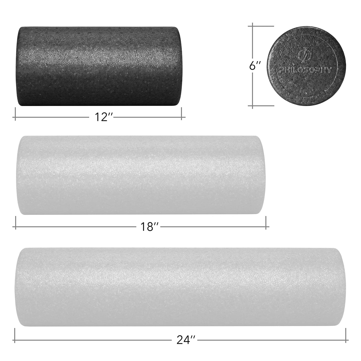 Philosophy Gym 24" High-Density Foam Roller for Exercise, Massage, Muscle Recovery - Round, Black