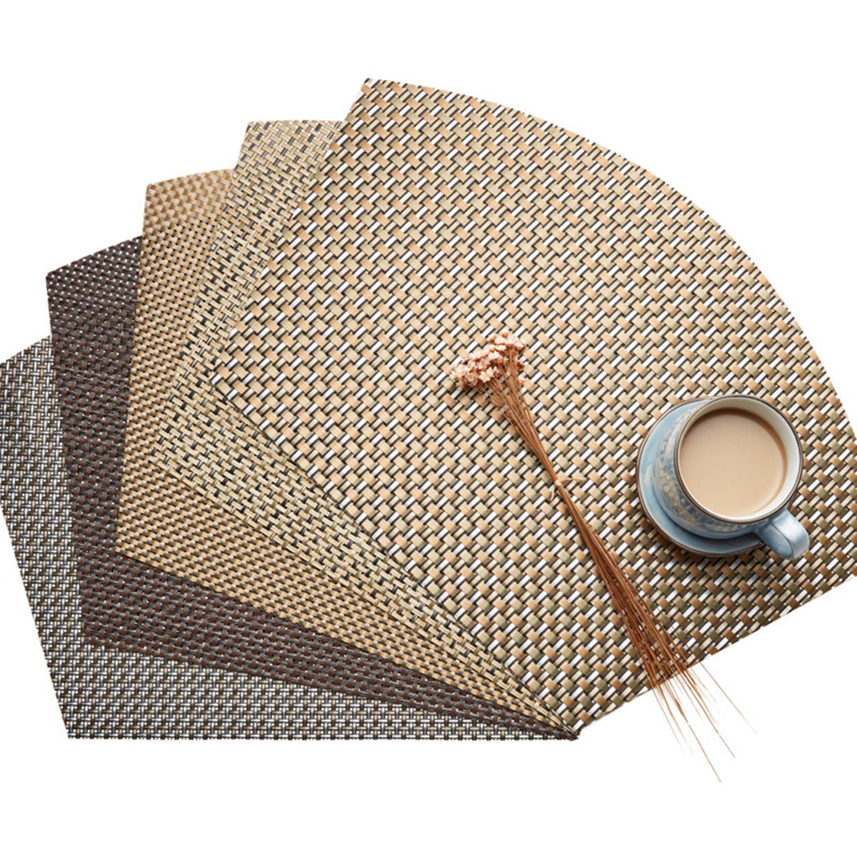 Round Table Placemats Set of 4 Wedge Placemats Heat Resistant Table Mats Pads Wipe Clean (Black)