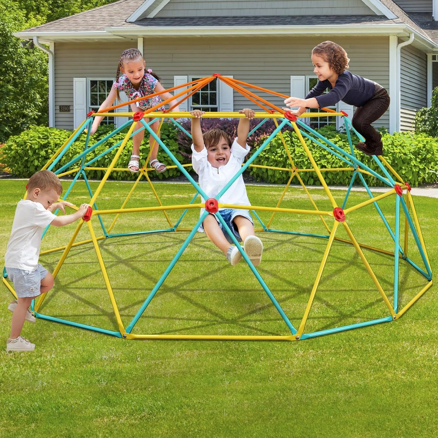 10FT Climbing Dome with Climbing Cargo Net, Outdoor Jungle Gym for Kids- Supports 1000LBS-Anti-Rust Metal Outdoor Play Structure ASTM Approved, Easy Assembly