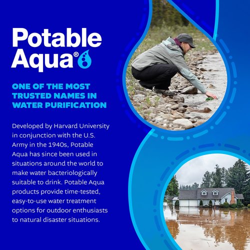 Potable Aqua Water Purification Tablets, Portable and Effective Water Purification Solution for Camping, Hiking, Emergencies, Natural Disasters and International Travel, Two 50ct Bottles, Blue