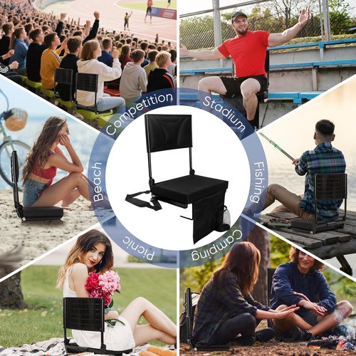 JRPOO Stadium Seats with Back Support Bleacher Chairs with Back and Cushion Padded Portable Folding Comfort Stadium Chair Adjustable Backrest Height for Sports Events and Concerts