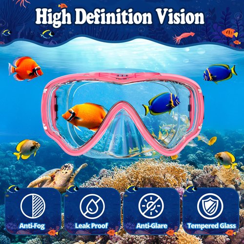 Kids Snorkel Set for Age 4-14 - Dry Top Snorkeling Gear for Kids Junior & Youth - Childs Diving Mask with Big Eyes for Boys Girls - Anti-Fog Snorkeling Mask and Snorkel Set
