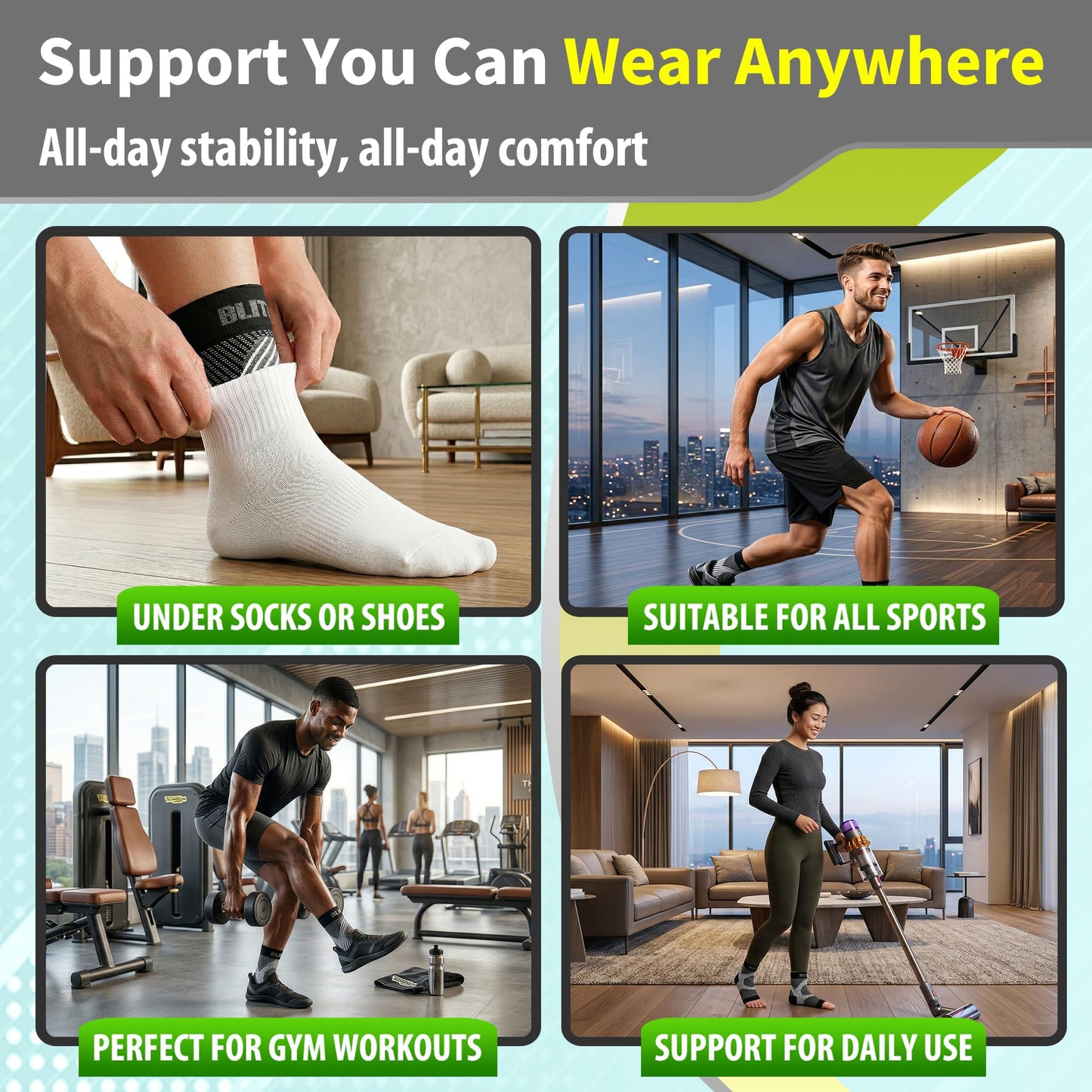 BLITZU Compression Socks for Plantar Fasciitis, Achilles Tendonitis, Arthritis Relief, Ankle Brace Compression Sleeve with Foot Arch Support, Ankle Wrap for Women, Men, Swelling & Heel Pain Blue L-XL