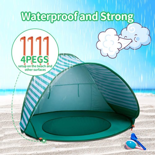 Baby Beach Tent, Sun Protection Portable Baby Travel Tent, Summer Beach Baby Sun Shelters for Boys or Girls (Aqua Green)
