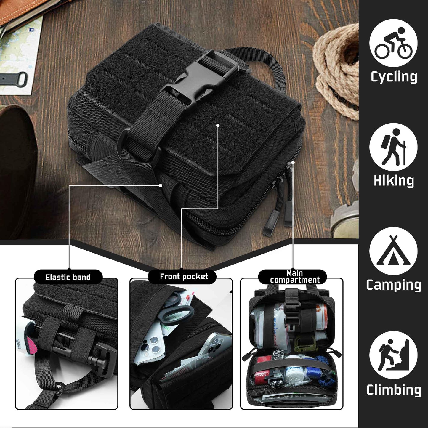 Molle Admin Pouch，1000D Laser Cut Multi Layer Tactical Tool Belt Pouch, Molle Utility Medical EMT Organizer with TQ Tourniquet Holder for Backpack Vest