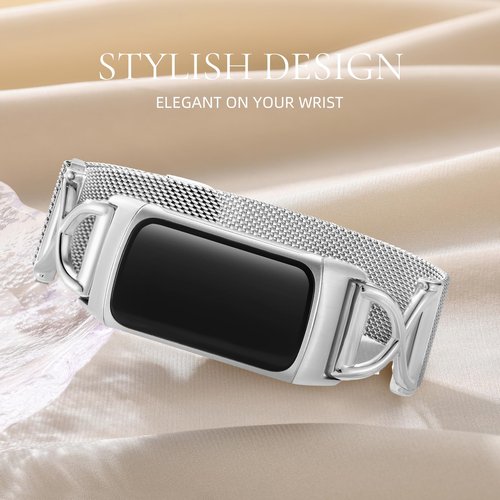 JKD Silver Bands Compatible for Fitbit Charge 6/ Charge 5 Bands Women Men, Magnetic Metal Mesh Strap Solo Loop Wristband Replacement Band for Fitbit Charge 5/ Charge 6 Fitness Tracker Accessories
