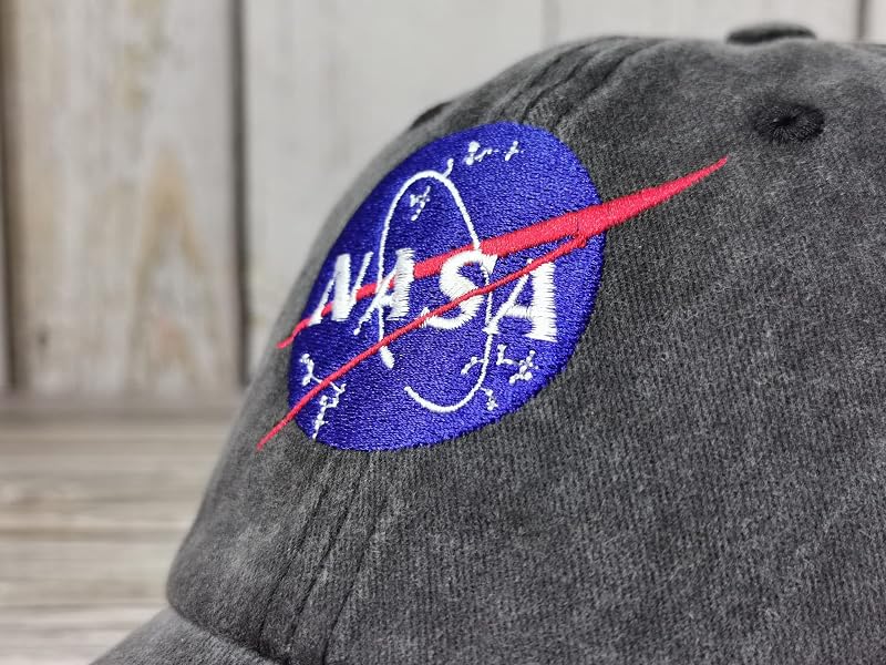 NASA-Style Embroidered Baseball Cap for Men & Women – Washed Black, One Size