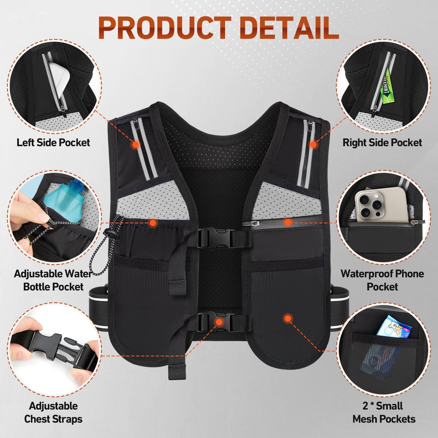 HUANLANG Running Vest for Women Men,Lightweight Hydration Runners Vest Breathable Reflective Hydration Pack for Marathon Hiking Running Trail