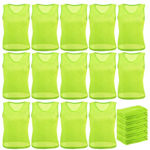 Newcotte 24 Pcs Pinnies Scrimmage Vests Team Practice Jersey Nylon Mesh Pennies for Soccer Basketball Sports (Fluorescent Green,Adult, L)