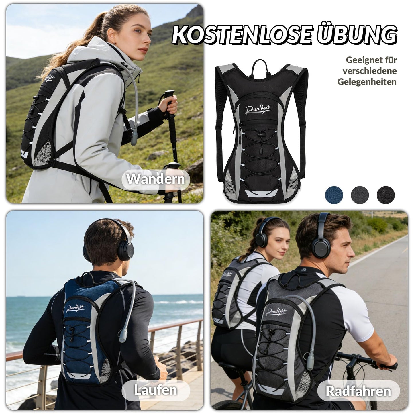 Runlight Running Vest,Lightweight Adjustable Chest Pack with Pistol Holster, Pack with 1.5L Water Bladder, Reflective Running Hydration Vest (W230-Black, One Size)