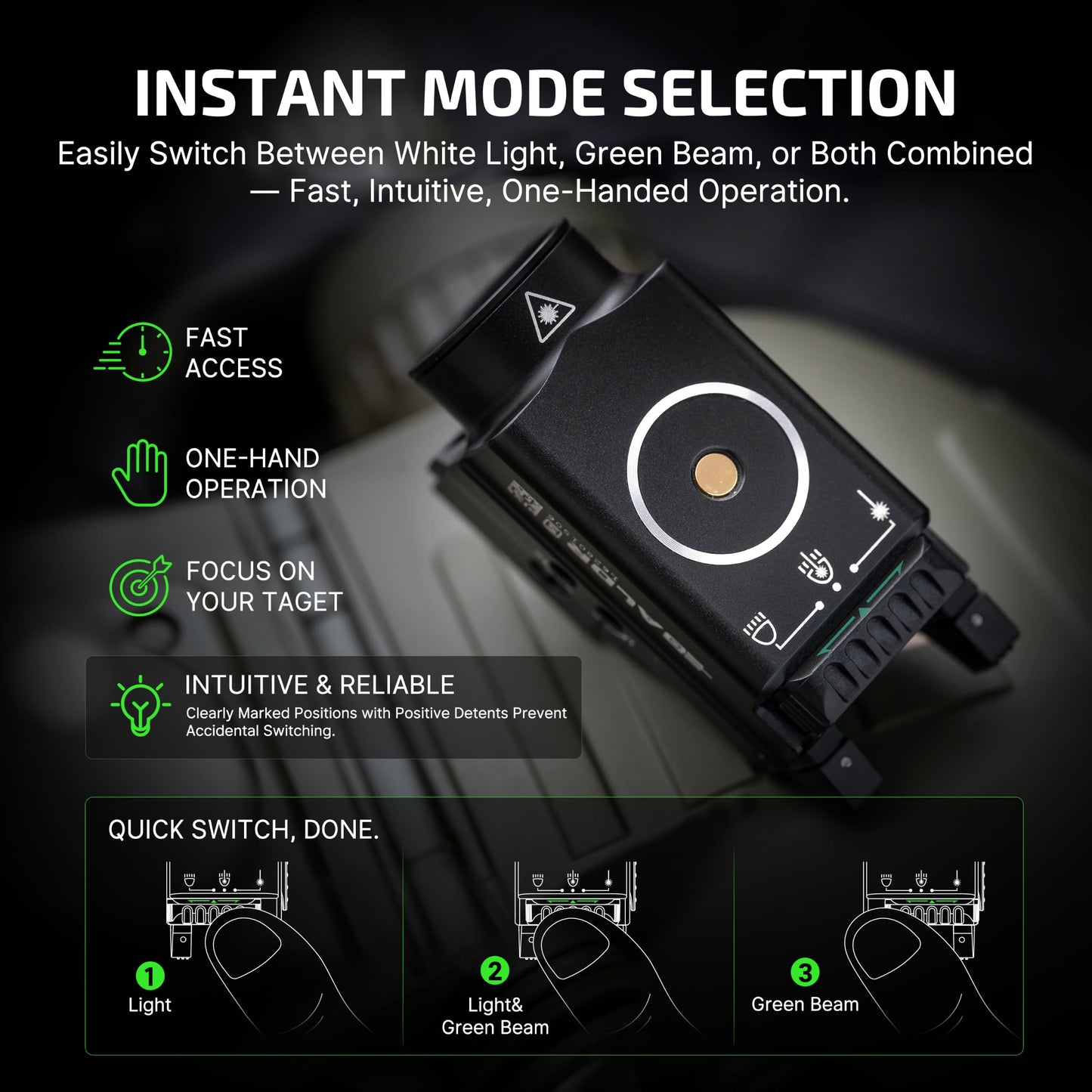 OLIGHT Baldr S 800 Lumens Compact Rail Mount Weaponlight with Green Beam and White LED Combo, Magnetic USB Rechargeable Tactical Flashlight with 1913 or GL Rail, Battery Included (Black)