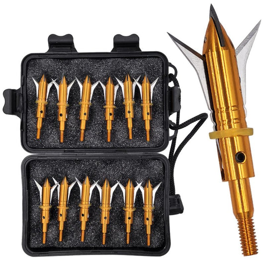 Flying Swifts Hunting Broadheads 12PK Cutting Blade Archery Broadhead 100Grain Screw-in Arrow Heads Arrow Tips Compatible with Traditional Bows and Compound Bow (Gold)