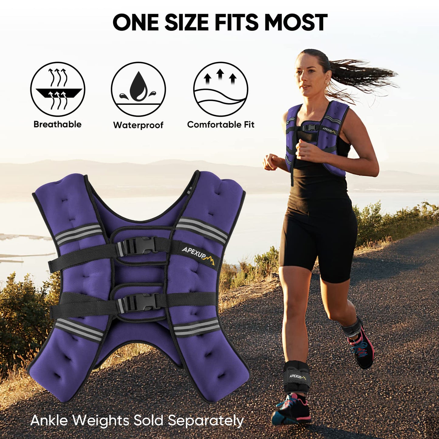 APEXUP 20lbs Weighted Vest Men Women, Weight Vest for Women Workout Equipment for Strength Training Running (Purple)