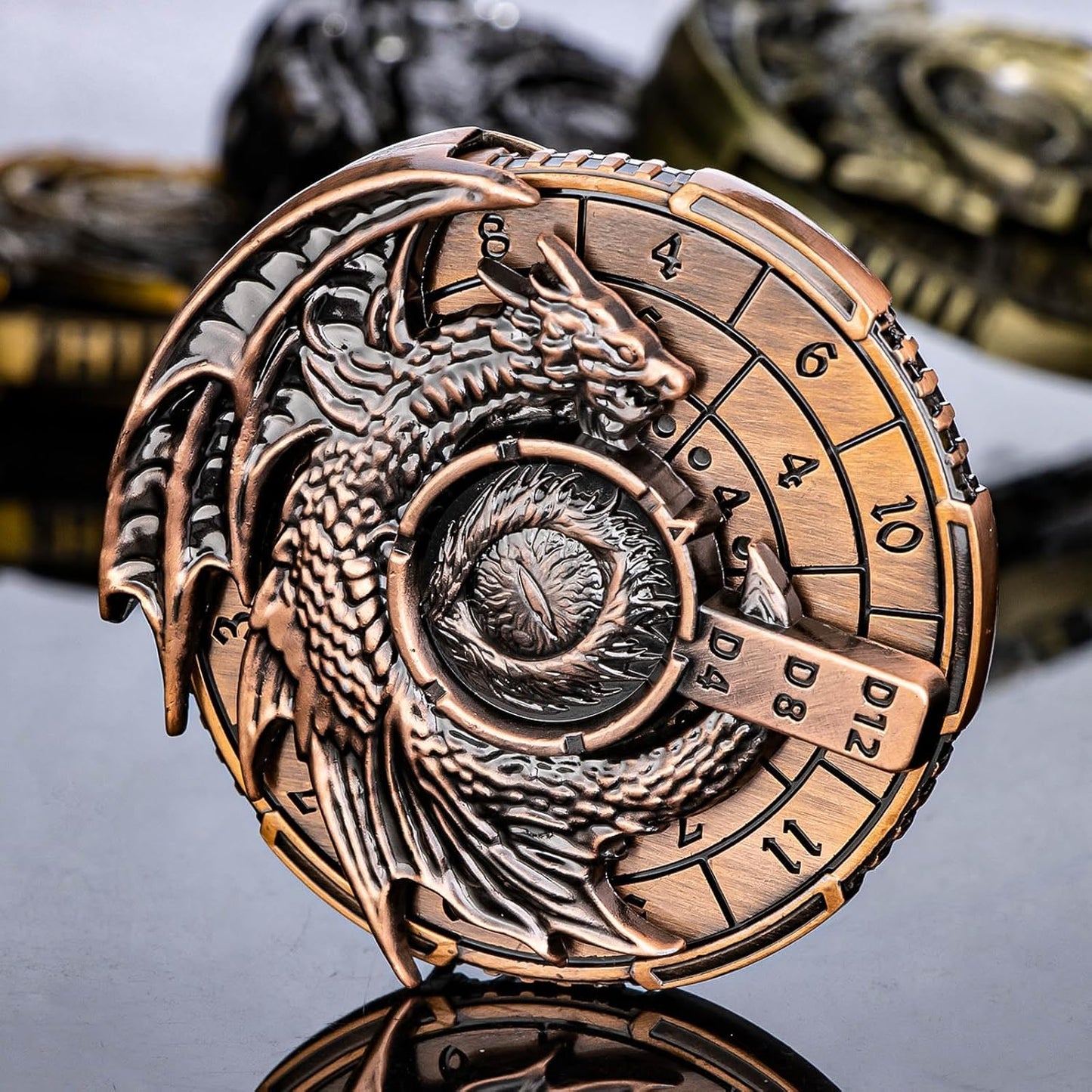 KERWELLSI 7 in 1 Spinner DND Dice Set D&D, Metal Roulette Dragons D and D Dice with Gift Box, Polyhedral Dungeons Role Playing Gaming Dice, Antique Cyan