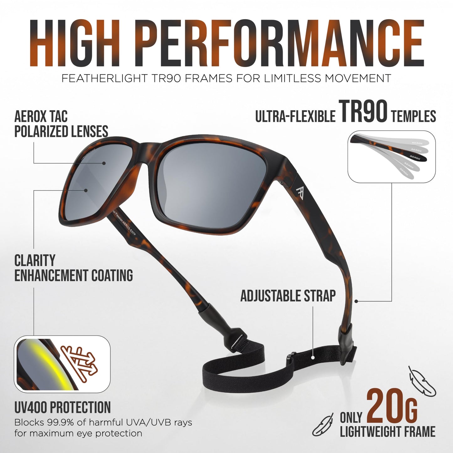 AEROX Polarized Sunglasses for Running, Golf, Fishing, Driving and Cycling - UV Protection Sports Glasses for Men, Women