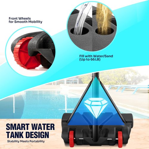 Pool Basketball Hoop Adjustable Swimming Pool Basketball - 7-Height Water Basketball Goals System with PC Shatterproof Backboard & 2 Balls, Outdoor Pool Accessories, Portable Basketball Hoop with LED