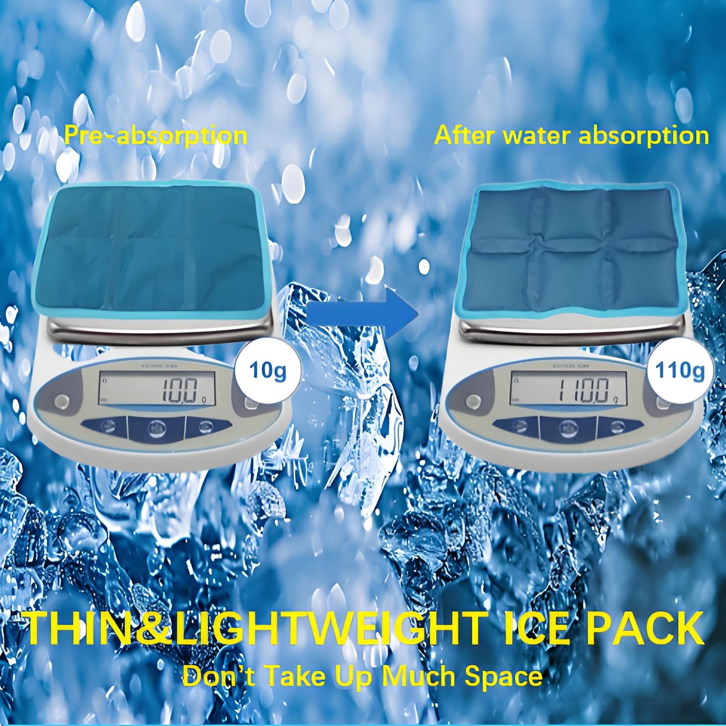 4pcs Ice Packs for Lunch Boxes & Coolers - Slim Reusable Water Absorption Lunch Box Ice Packs for Food Freshness(6”x4”x0.7”) - Non-Toxic Freezer Packs for Bento Boxes Picnic, School, Office & Camping