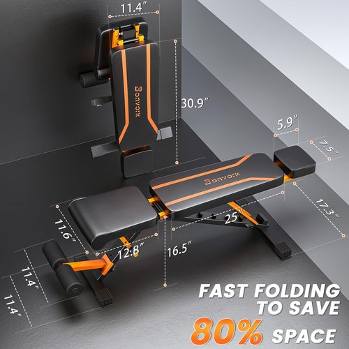 700LBS Adjustable Weight Bench with Headrest - Foldable Workout Bench Press with Thickened Steel for Home Gym,Incline Strength Training Exercise Bench for Full Body with 3 Sec Fast Folding