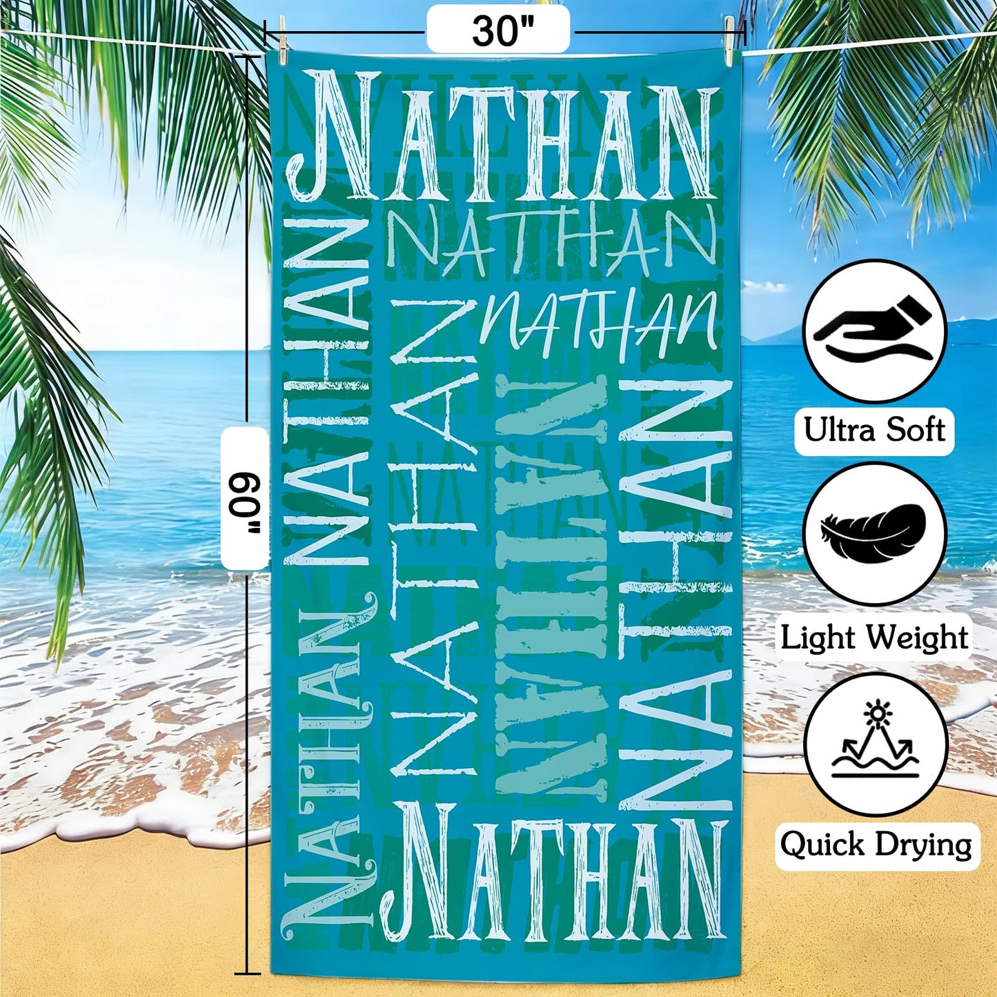 Yoke Style Personalized Beach Towels for Kids, Custom Sand Free Microfiber Beach Towel with Your Name, Customized Quick Dry Pool Towels Easter Gifts for Girls Boys Toddler