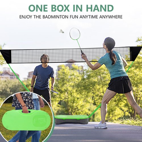 FBSPORT Portable Badminton Net Set with Storage Base, Folding Volleyball Badminton Set with 2 Badminton Rackets 2 Shuttlecocks 10x5 ft Net, Easy Setup for Beach Backyard Combo Set Sport Games