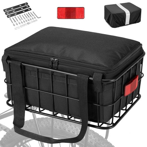 CDYWD Bike Basket Rear for Men Women, Large Bicycle Rack Basket for Adult Bikes with Removable Liner Bag & Waterproof Cover, Heavy Metal Back Cargo Basket for Ebike, Mountain Bike, City Bike, Cruiser