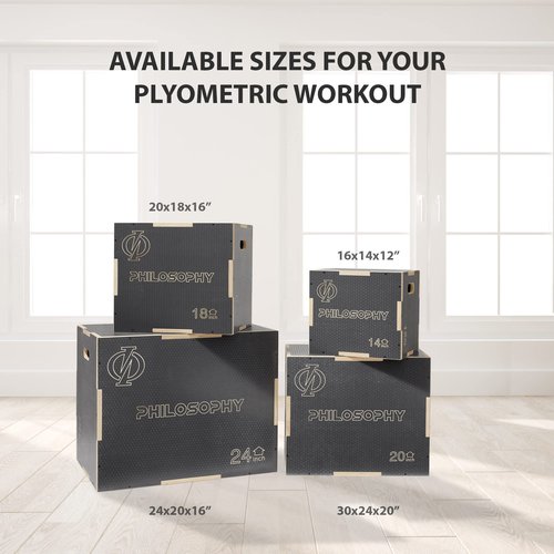Philosophy Gym 3 in 1 Non-Slip Wood Plyo Box, 24" x 20" x 16", Gray, Jump Plyometric Box for Training and Conditioning