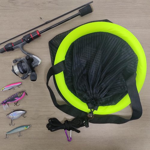 Aventik Floating Fish Basket Nylon Net Cage for Live Bait Storage, Kayak Fishing Accessories, 15.7in/40cm Height 9.8'' Diameter (Diameter of The Bottom: 9.8"/25cm)