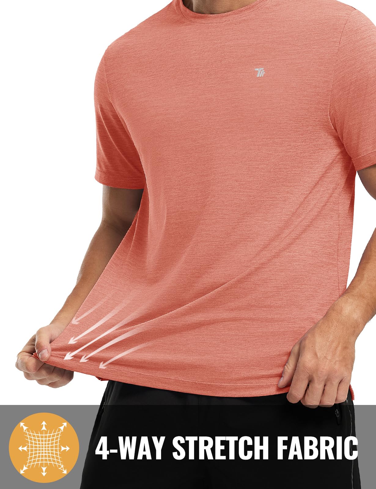 Rdruko Men's Workout Shirts Moisture Wicking Dry Fit Short Sleeve Lightweight UPF 50+ Athletic Running Gym Active T Shirts,Orange Powder,L